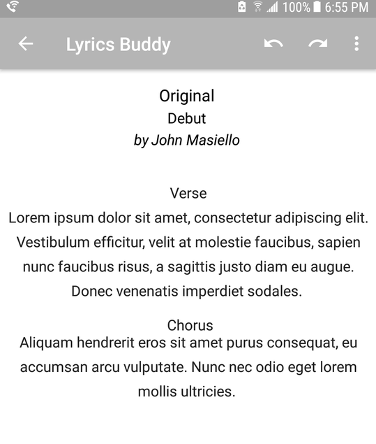 Lyric List Items View